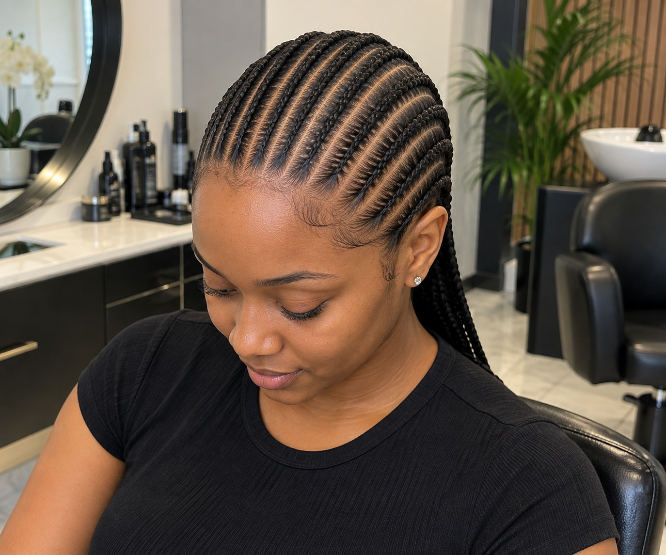 Straight-Back Cornrows — cornrows styled by a CurlCab professional